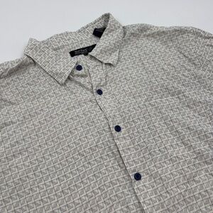 Nat Nast Men's XXL White Silk Casual Geometric Short Sleeve‎ Button Down Shirt
